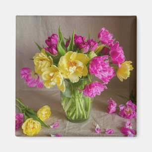 Pastell-Tulpenstrauß-Frühlingsblumen-Foto  Magnet