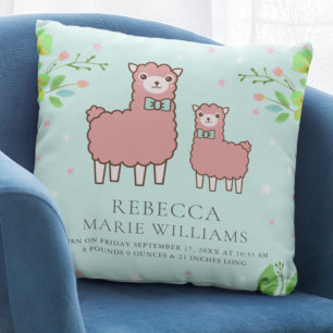 Pastell Türkis Süß Rosa Lama Baby Mädchen Geburtss Kissen
