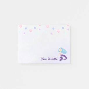 Pastell-Türkis und Lila Meerjungfrau Prinzessin Post-it Klebezettel