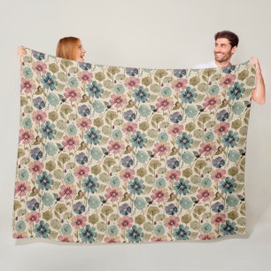 Pastell Türkis und Malvenblüten Vintage Modern Fleecedecke