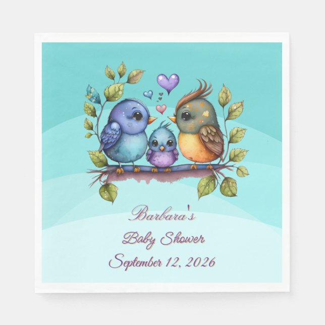 Pastell Türkis Vögel Serviette (Vorderseite)