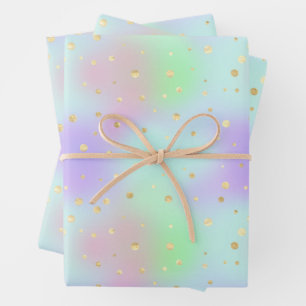 Pastell- und Gold-Glitter-Design Geschenkpapier Set
