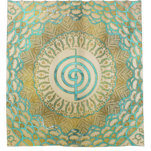 Pastell und GoldChoku Rei Symbol in der Mandala Duschvorhang