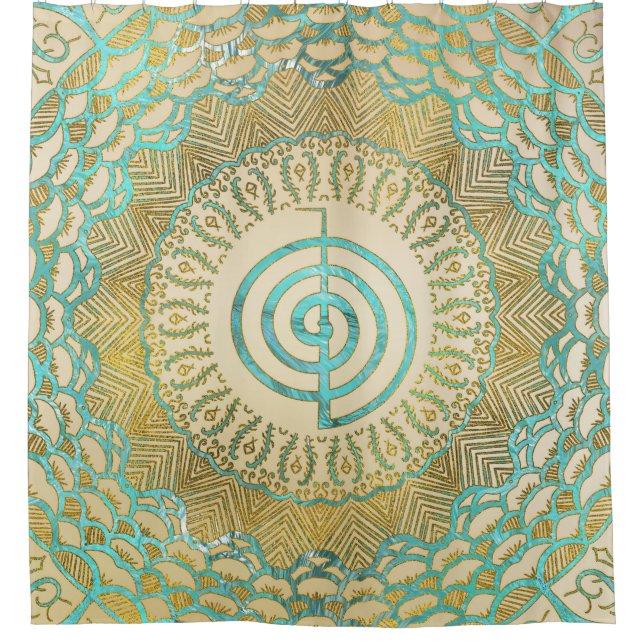 Pastell und GoldChoku Rei Symbol in der Mandala Duschvorhang (Vorderseite)