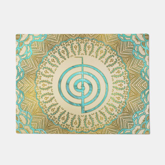 Pastell und GoldChoku Rei Symbol in der Mandala Fußmatte (Vorderseite)