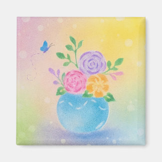 Pastell-Vase-Blumen-Schmetterling-Kunst Magnet