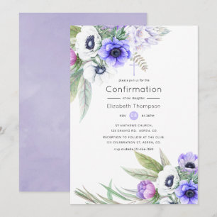 Pastell-Violett und Pflaumen-Blumen-Konfirmation Einladung