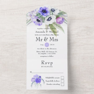 Pastell-Violette Blumige Hochzeit All In One Einladung