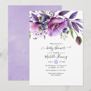 Pastell-Violette-Mohn-Blumen-Baby-Party Einladung