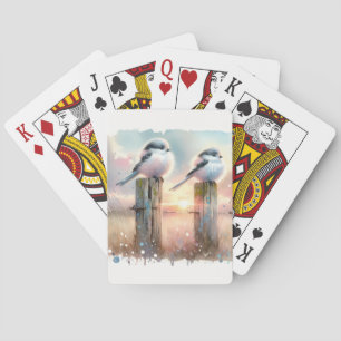 Pastell-Vögel in Aquarell auf einem Zaunpfosten be Spielkarten