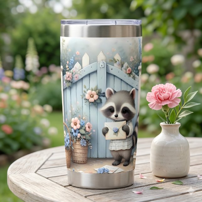 Pastell-Waschbär-Briefgarten Thermobecher (Pastel Raccoon Letter Garden Insulated Tumbler)