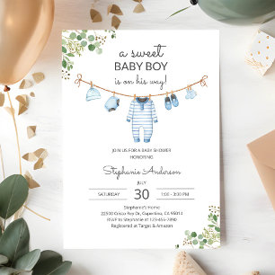 Pastell-Wäscheleine-Baby-Party Einladung