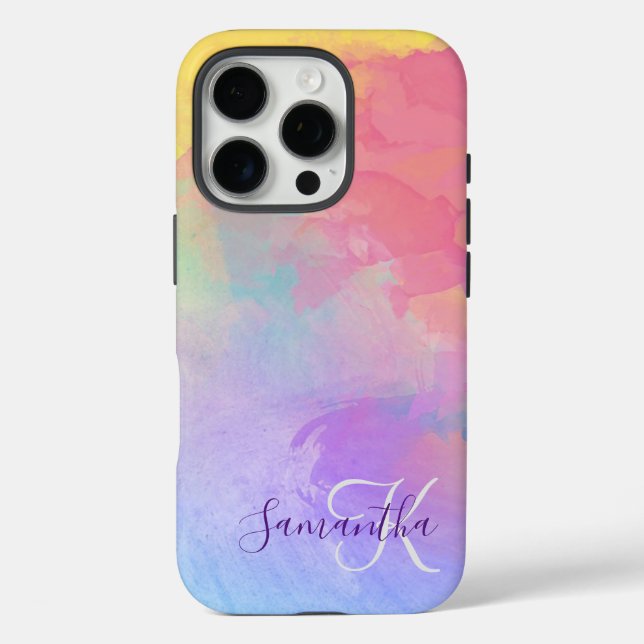 Pastell Wasserfarbe Abstrakt und Monogramm iPhone 16 Pro Hülle (Rückseite)