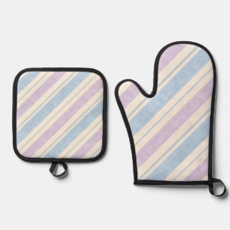 Pastell-Wasserfarbe-Diagonalstreifen Ofenhandschuh & Topflappen-Set
