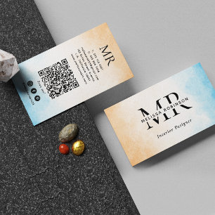 Pastell-Wasserfarbe Individueller QR-Code und Mono Visitenkarte