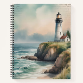 PASTELL-WASSERFARBE-LEUCHTTURM AUF MEERESKLIPPE NOTIZBUCH