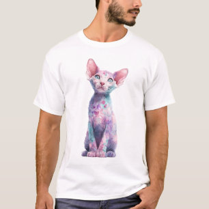Pastell-Wasserfarbe-Spritzer Sphynx-Katzen-Männer T-Shirt