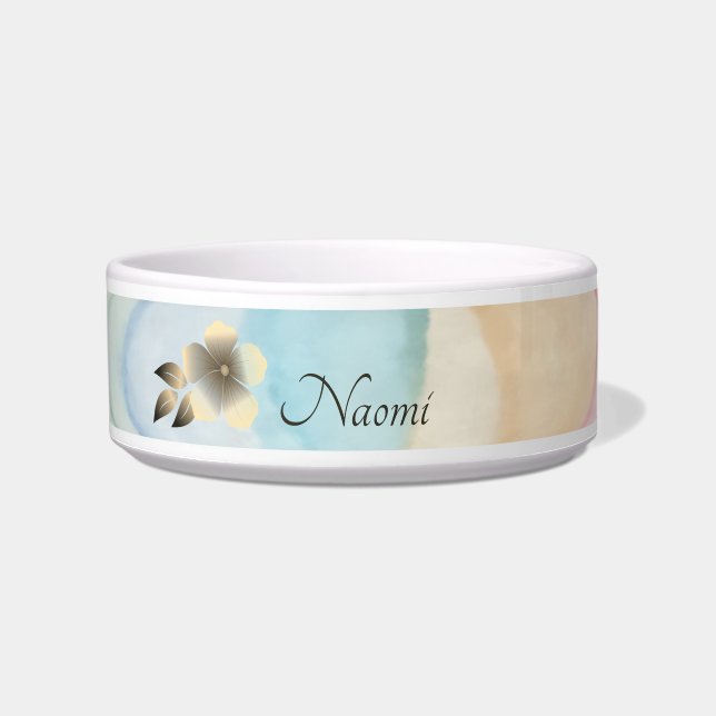Pastell Wasserfarbe Tropische florale Custom Pet B Napf (Vorderseite)