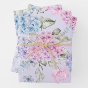 Pastell-Wasserfarben gemischte Hortensienblüten  Geschenkpapier Set