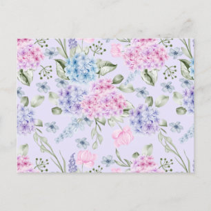 Pastell-Wasserfarben-Hortensienblüten in Mischfarb Postkarte