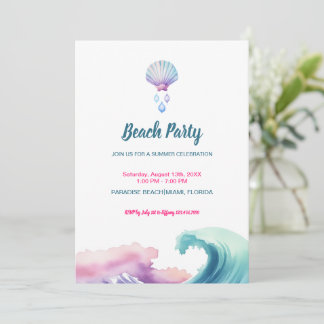 Pastell-Wasserfarben-Strandparty Einladung