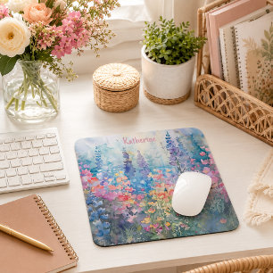 Pastell-Wasserfarben-Wildblumenwiese-Name Mousepad