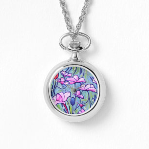 Pastell Watercolor Pink-Blume Armbanduhr