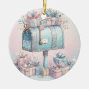 Pastell-Weihnachts-Schmuck-Briefkasten und Geschen Keramik Ornament