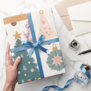 Pastell-Weihnachtsbaum-Ornamente Urlaub Geschenkpapier