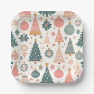 Pastell-Weihnachtsbaum-Ornamente Urlaub Pappteller