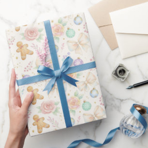 Pastell-Weihnachtsblumen & Schleifen Geschenkpapie Geschenkpapier