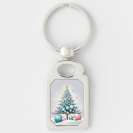 Pastell-Weihnachtsdekoration in Blau und Rosa über Schlüsselanhänger