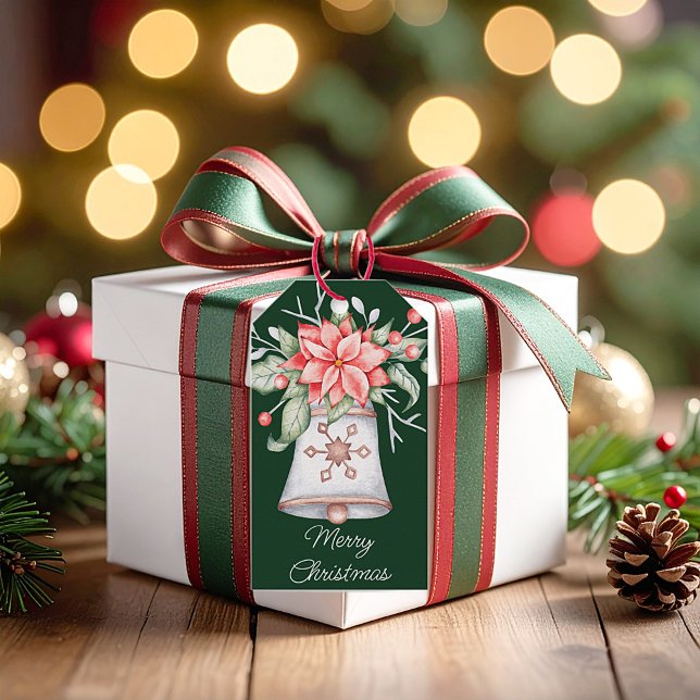 Pastell Weihnachtsglocke mit Poinsettia Geschenkanhänger (Von Creator hochgeladen)