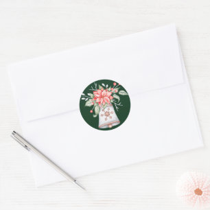 Pastell-Weihnachtsglocke mit Poinsettie Runder Aufkleber