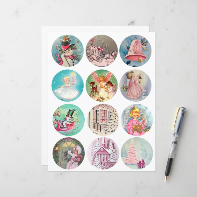 Pastell Weihnachtskreise 2,5 Zoll Clipart (Vorderseite/Rückseite Beispiel)