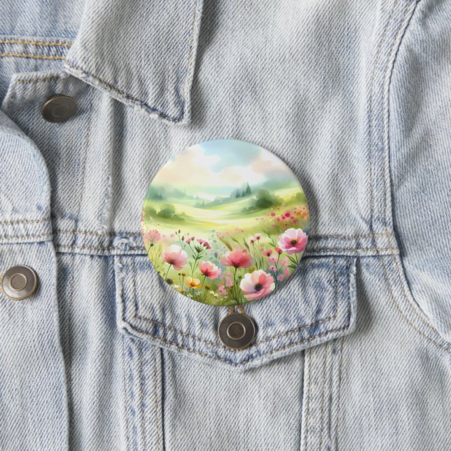 Pastell-Wiesenlandschaft mit Wildblumen Button (Beispiel)
