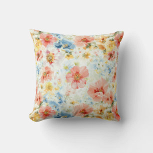 Pastell-Wildblumen-Aquarell-Botanik-Blumen-Heim Kissen