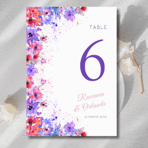 Pastell-Wildblumen-Blumen-Romantische-Hochzeit Tischnummer