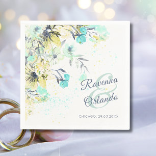 Pastell-Wildblumen-Botanik-Romantik Blaue Hochzeit Serviette