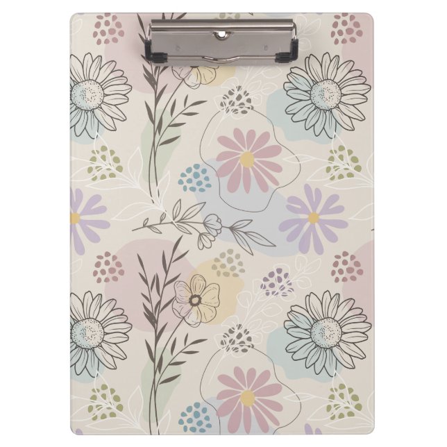 Pastell-Wildblumen-Collage – Chic Floral Geometris Klemmbrett (Vorderseite)