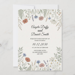 Pastell-Wildblumen-Hochzeit Einladung