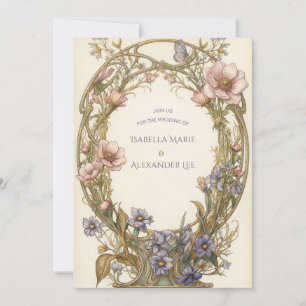 Pastell-Wildblumen-Jugendstil-Hochzeitseinladung Einladung