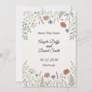 Pastell-Wildblumen-Karte zur Speicherung des Hochz Save The Date