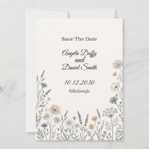 Pastell-Wildblumen-Karte zur Speicherung des Hochz Save The Date