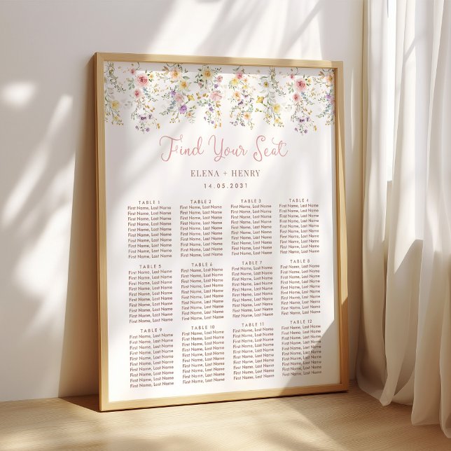 Pastell-Wildblumen-Märchenhochzeit-Sitzplan Poster (Von Creator hochgeladen)