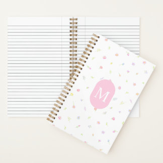 Pastell-Wildblumen-Rosa-Monogramm-Journal-Notizbuc Notizbuch