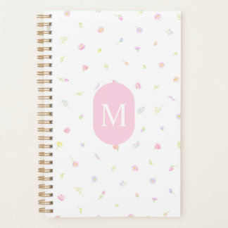Pastell-Wildblumen-Rosé-Monogramm-Planer Planer