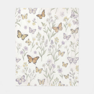 Pastell-Wildblumen-Schmetterlinge-Wiese-Botanik Fleecedecke