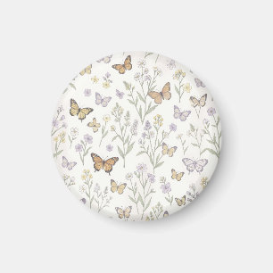 Pastell-Wildblumen-Schmetterlinge-Wiese-Botanik Magnet