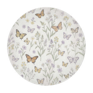 Pastell-Wildblumen Schmetterlinge Wiese Botanisch Schneidebrett